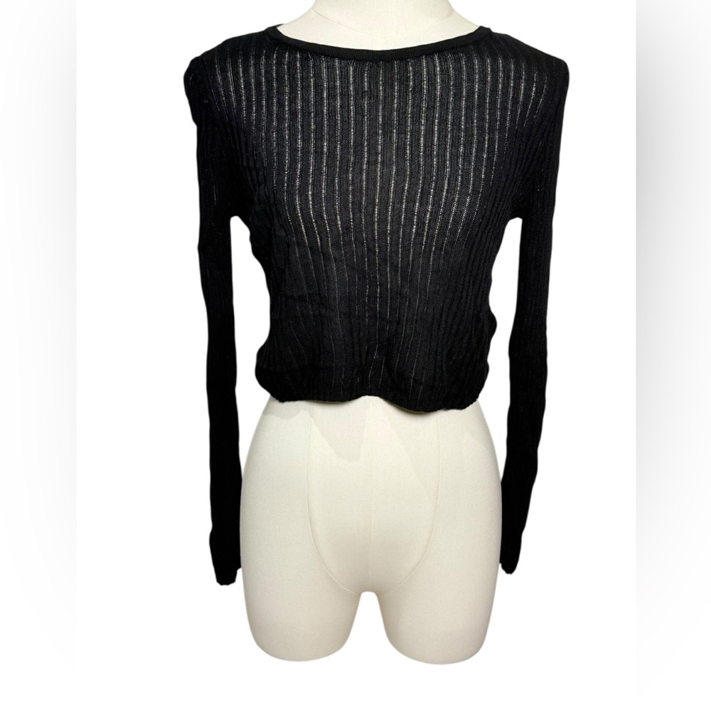 Joie Open Rib Knit Long Sleeve Crop Sweater in Black Size XS